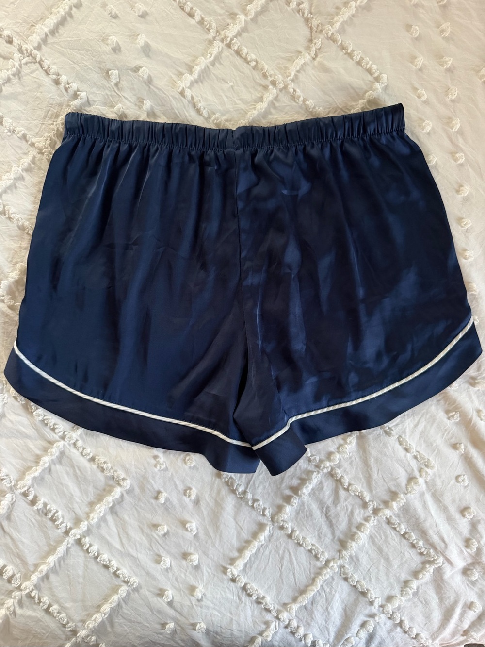 Stars Above Navy Satin Short Pajama Set with White Trim - Picture 7 of 7